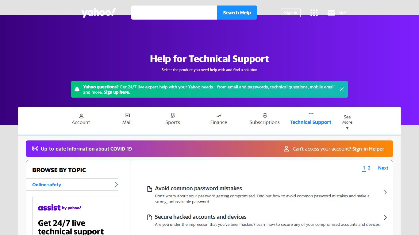 Help for Technical Support - Yahoo!